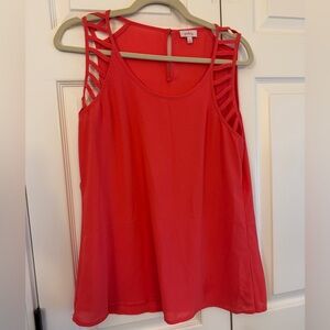 Pixley Orange Coral Sleeveless Cut Out Tank Top Georgio